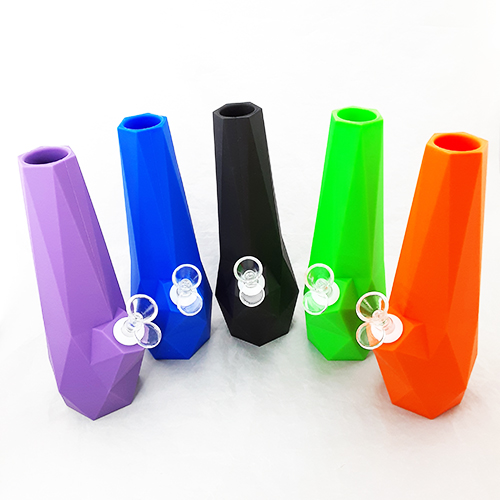 Diamond Cut Silicone Water Bong with Glass Slider